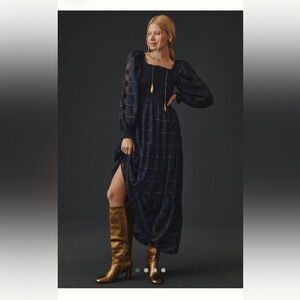 Anthropologie Moon River Chic Long Sleeve Navy Dress